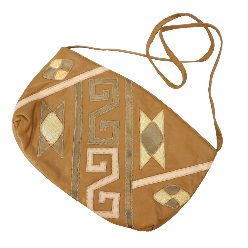 Vtg Fifth Avenue Handbag Women M Tan Ivory Leather Southwestern Shoulder Bag